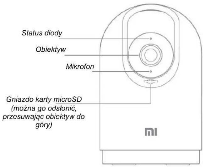 Status diody Obiektyw Mikrofon Gniazdo karty microSD (można go odsłonić, przesuwając obiektyw do góry) mi