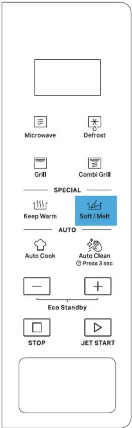 Microwave Defrost Grill Combi Grill SPECIAL Keep Warm Soft / Melt AUTO Auto Cook Auto Clean Press 3 sec Eco Standby STOP JET START