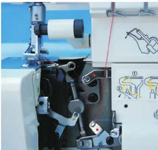 Łucznik Overlock 720D4 - 1) nawlekanie górnego chwytacza (pomarańczowe oznaczenia): - 2