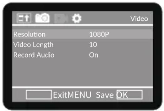 Resolution 1080P Video Length 10 Record Audio On ExitMENU Save OK