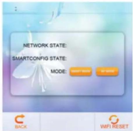 NETWORK STATE: SMARTCONFIG STATE: MODE: SMART CONFIG BY MODE BACK WIFI RESET