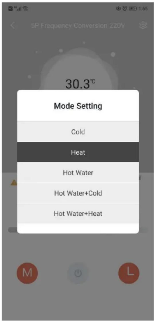 5P Frequency Conversion 220V 30.3°C Mode Setting Cold Heat Hot Water Hot Water+Cold Hot Water+Heat