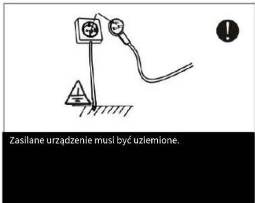 Zasilane urzȩdzenie musi być uziemione.