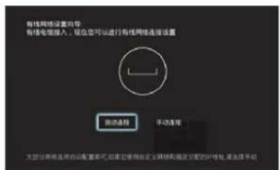 有线网络设置向导 有线电视接入,现在您可以进行有线网络连接设置 自动连接 手动连接 大部分网络连用自动配置即可如果要使用自定义网络和指定完整的IP地址,请选择手动