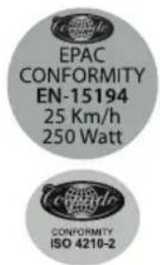 EPAC CONFORMITY EN-15194 25 Km/h 250 Watt Conformity ISO 4210-2