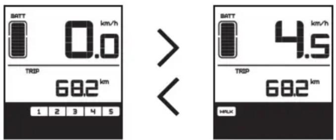 BATT 0.0 km/h TRIP 68.2 km 1 2 3 4 5 BATT 4.5 km/h TRIP 68.2 km HULK