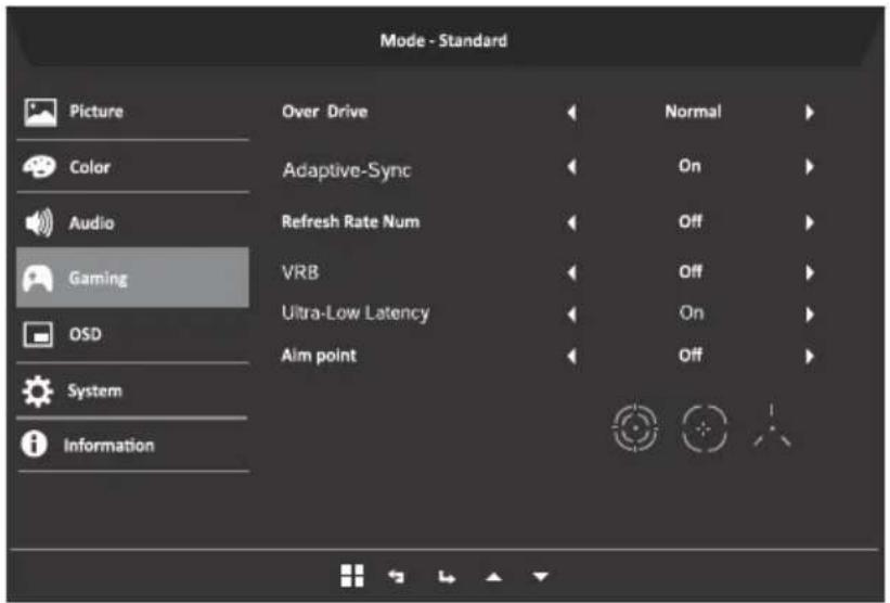 ACER ED273U - Dostosowanie ustawień Granie - 1