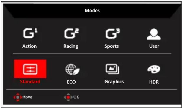 ACER Nitro VG272U - Przycisk skrótu1 (domyślnie: Tryb Standard (Standardowy)) - 1