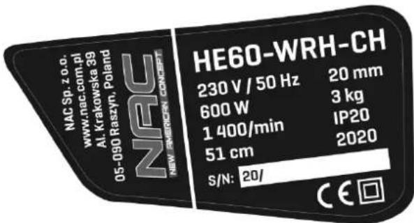NAC HE60-WRH-CH - DANE TECHNICZNE - 2