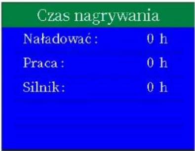 Czas nagrywania Naładować: 0 h Praca: 0 h Silnik: 0 h