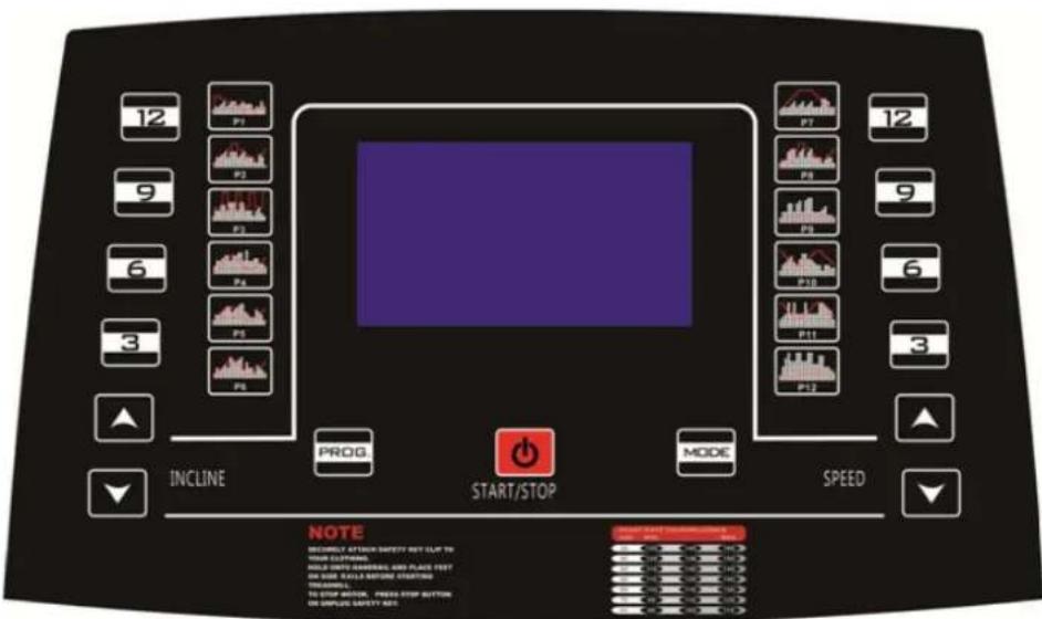 12 P1 9 6 3 INCLINE PROG START/STOP MODE SPEED NOTE BEERMEL AT LION SAFETY NET OUT TO WORK EQUIPMENT. HOLD WITH GENERAL AND PLACE FEET ON ONE CALLS BEFORE STARTING TOMBANAL. TO STOP ACTION. CLOSE STOP BUTTON ON SURFACE SAFETY SET