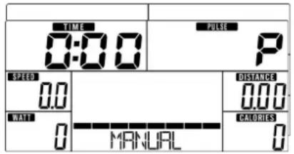 TIME 0:00 PULSE P SPEED 0.0 WATT 0 MRNURL DISTANCE 0.00 CALORIES 0