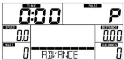 TIME 0:00 PULSE P SPEED 0.0 WATT 0 RIVANCE DISTANCE 0.00 CALORIES 0