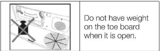 Do not have weight on the toe board when it is open.