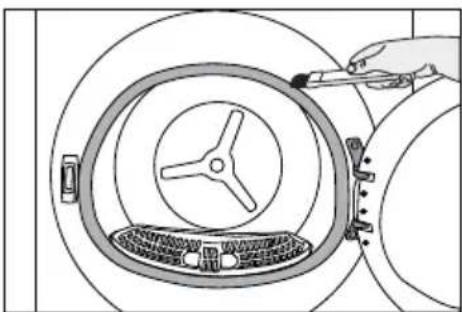 Diagram of a hand using a tool to clean or inspect the interior of a large circular basin (no text or symbols present)