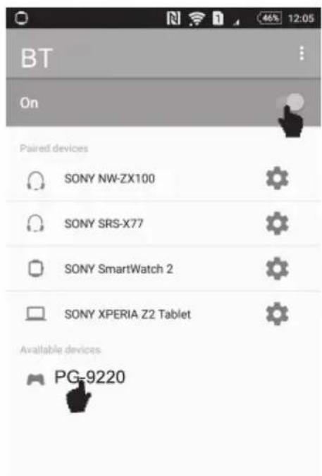 BT On Paired devices SONY NW-ZX100 SONY SRS-X77 SONY SmartWatch 2 SONY XPERIA Z2 Tablet Available devices PG-9220