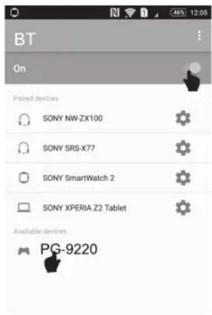 BT On Paired devices SONY NW-ZX100 SONY SRS-X77 SONY SmartWatch 2 SONY XPERIA Z2 Tablet Available devices PG-9220