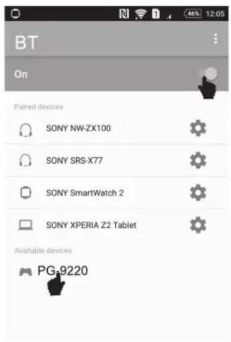 BT On Paired devices SONY NW-ZX100 SONY SRS-X77 SONY SmartWatch 2 SONY XPERIA Z2 Tablet Available devices PG-9220