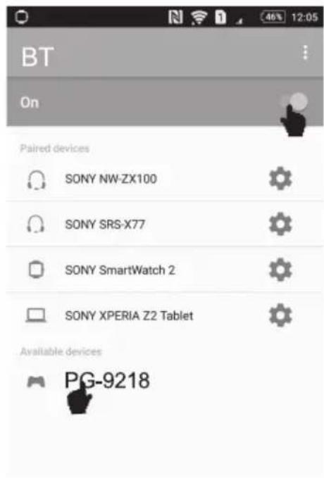 BT On Paired devices SONY NW-ZX100 SONY SRS-X77 SONY SmartWatch 2 SONY XPERIA Z2 Tablet Available devices PG-9218