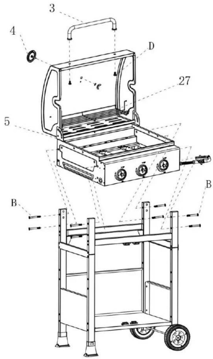Technical diagram of a portable gas stove with labeled components and wiring connections