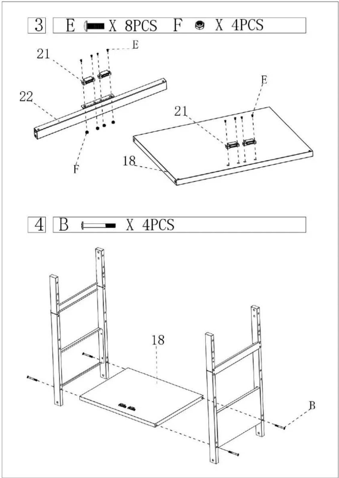 3 E X 8PCS F X 4PCS 21 E 22 F 21 18 4 B X 4PCS 18 B