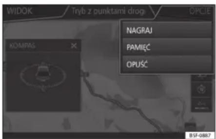 WIDOK Tryb z punktami drog OPCIE NAGRAJ PAMIĘĆ OPUŚĆ KOMPAS B-SF-0887