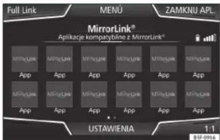Full Link MENU ZAMKNU APL MirrorLink® Aplicacje kompatybilne z MirrorLink® MIR@Link App MIR@Link App MIR@Link App MIR@Link App MIR@Link App MIR@Link App USTAWIENIA 1:1 BSF-0916