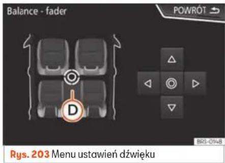 Balance - fader POWRÓT Rys. 203 Menu ustawień dźwięku