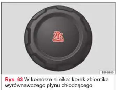 Rys. 63 W komorze silnika: korek zbiornika wyrównawczego płynu chłodzącego.