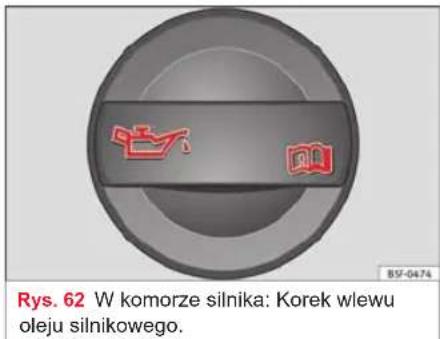 Rys. 62 W komorze silnika: Korek wlewu oleju silnikowego.