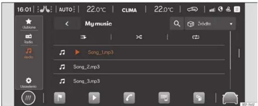 16:01 AUTO 22.0°C CLIMA 22.0°C My music Zrödło Ubilonie Radio Audio Ustawlenic Song_1.mp3 Song_2.mp3 Song_3.mp3