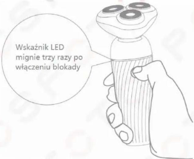Wskaźnik LED mignie trzy razy po włączeniu blokady