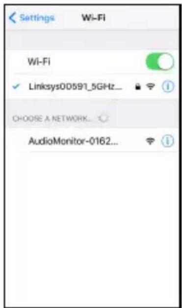 Settings Wi-Fi Wi-Fi Linksys00591_5GHz... CHOOSE A NETWORK... AudioMonitor-0162...