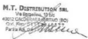 M.T. DISTRIBUTION SRL Via Baseline, 10 b/c 4/012 CALDERARADRENO (BO) Crd. Ries: 0437-1984-0877 Parla No. 0437-1984-0877