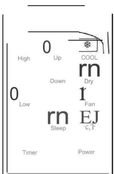 0 High Up COOL 0 Low Down rn Dry 1 Fan rn Sleep EJ c, F Timer Power
