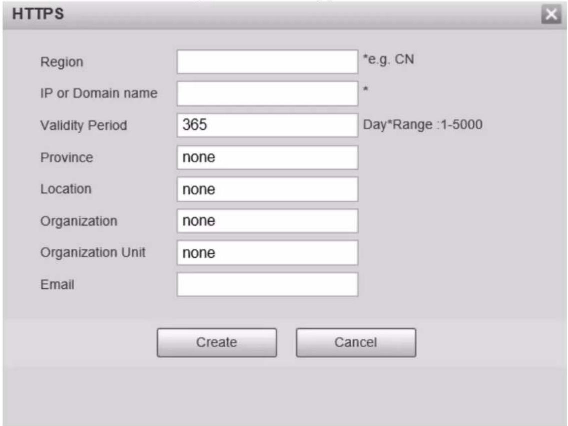 HTTPS Region *e.g. CN IP or Domain name * Validity Period 365 Day*Range :1-5000 Province none Location none Organization none Organization Unit none Email Create Cancel