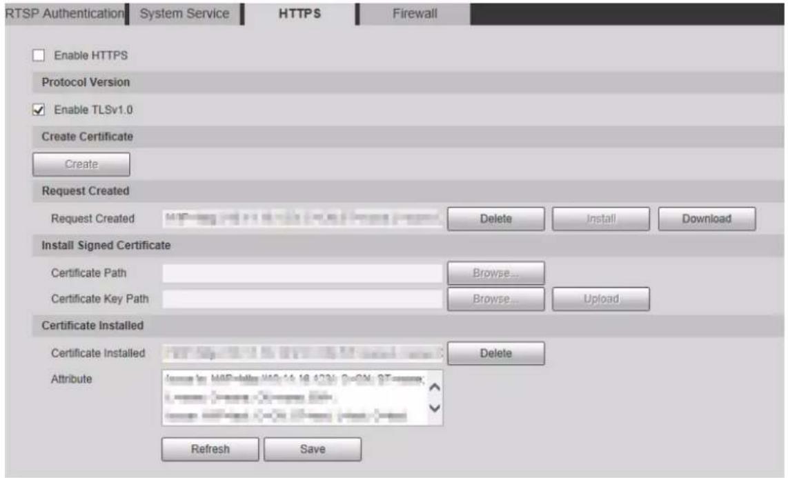 RTSP Authentication System Service HTTPS Firewall Enable HTTPS Protocol Version Enable TLSv1.0 Create Certificate Create Request Created Request Created MIF Delete Install Download Install Signed Certificate Certificate Path Browse... Certificate Key Path Browse... Upload Certificate Installed Certificate Installed Delete Attribute Issue by MSF details W60-14 18 423: 0=0% 87mm Source: MSF - MSF - MSF - MSF - MSF - MSF - MSF - MSF - MSF - MSF - MSF - MSF - MSF - MSF - MSF - MSF - MSF - MSF - MSF - MSF - MSF - MSF - MSF - MSF - MSF - MSF - MSF - MSF - MSF - MSF - MSF - MSF - MSF - MSF - RS Refresh Save