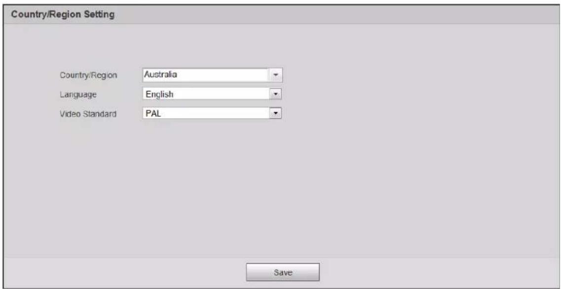 Country/Region Setting Country/Region Australia Language English Video Standard PAL Save