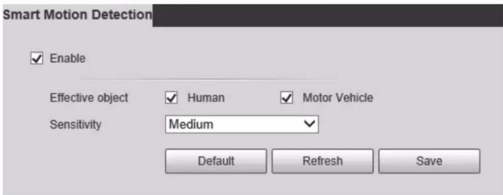 Smart Motion Detection Enable Effective object Sensitivity Human Motor Vehicle Medium Default Refresh Save
