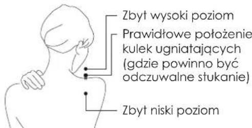 Zbyt wysoki poziom Prawidłowe położenie kulek ugniatających (gdzie powinno być odczuwalne stukanie) Zbyt niski poziom