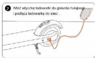 Wtoż wytyczkę ładowarki do gniazda hulajnosi i podłącz ładowarkę do sieci.