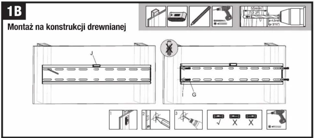 1B Montaż na konstrukcji drewnianej J G 1 2 3 ✓ X X