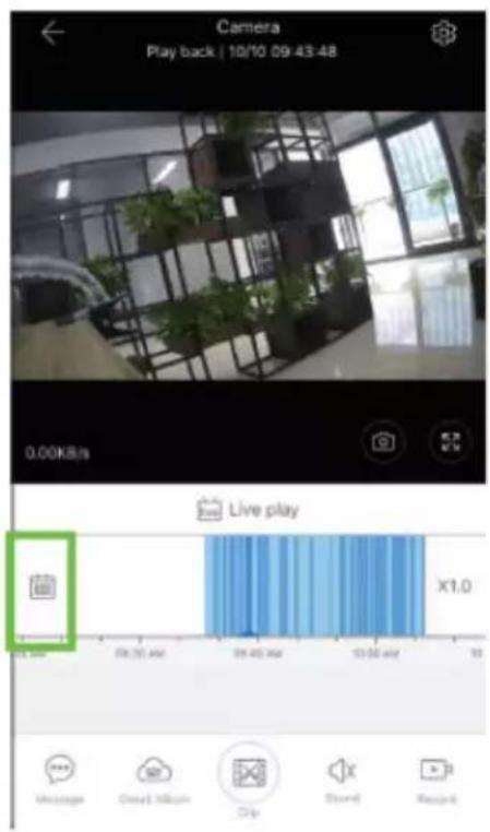 Camera Play back | 10/10 09:43:48 0.00KB/s Live play X1.0 06:30 AM 09:45 AM 13:00 AM 10 Message Close1 Million Clip Sound Record