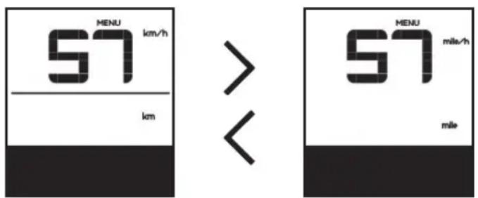 MENU 57 km/h / km > < MENU 57 mile/h mile