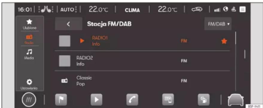16:01 | AUTO | 22.0°C | CLIMA | 22.0°C | Stacja FM/DAB FM/DAB Radio1 Info FM Media RADIO2 Info FM Classic Pop FM Ustavienio B5F-1411