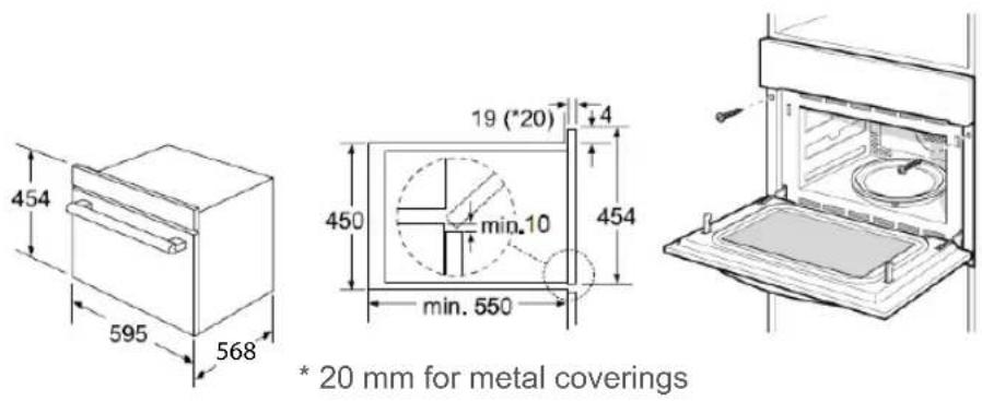 454 595 568 19 (*20) 4 450 min.10 454 min. 550 * 20 mm for metal coverings