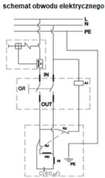 schemat obwodu elektrycznego L N PE IN O/I OUT RU RU HO HI PE C(60μF)