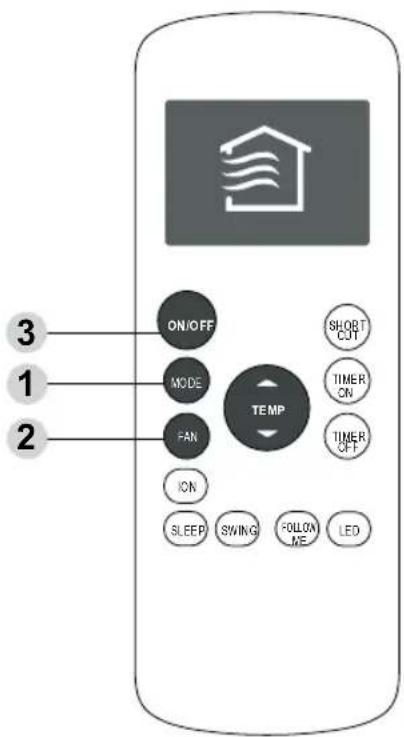 3 1 2 ON/OFF MODE FAN TEMP SHORT CUT TIMER ON TUNER OFF ON SLEEP SWING FOLLOW ME LED
