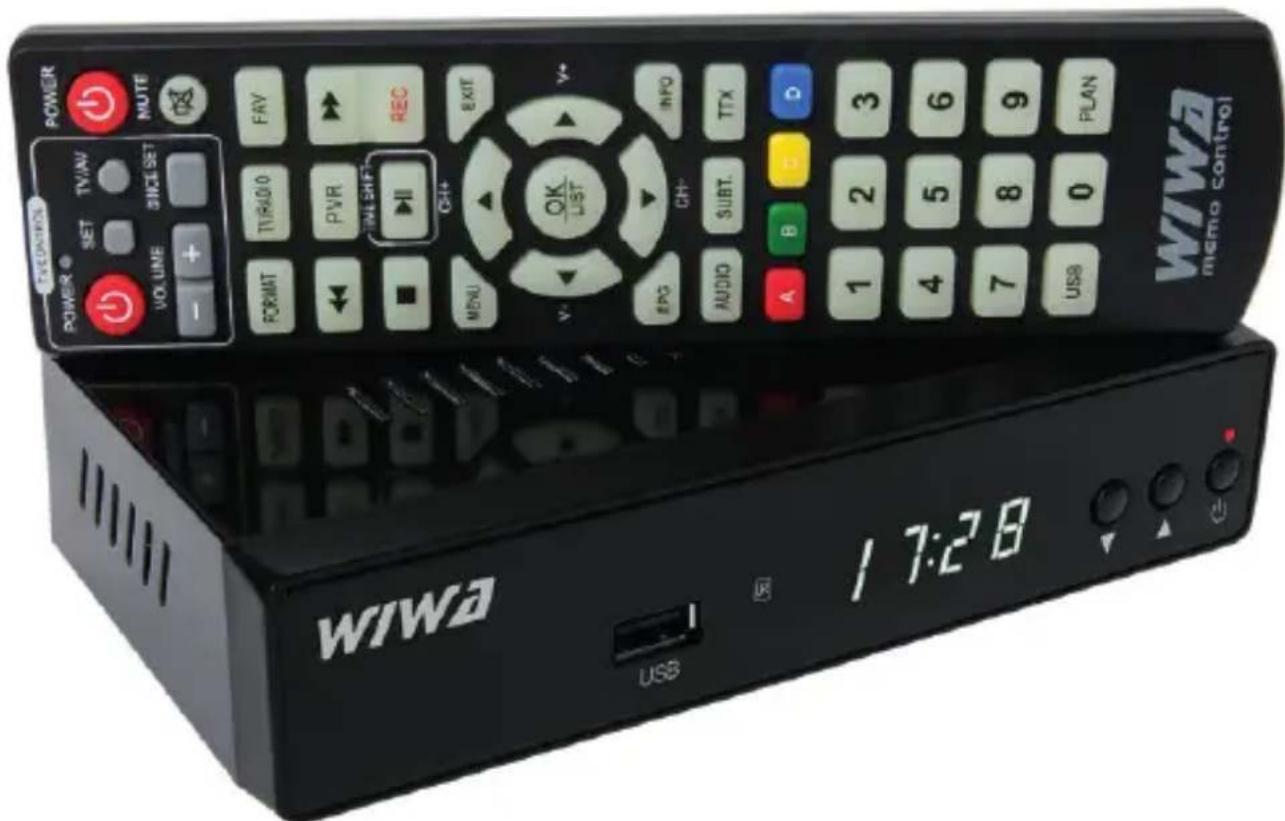 POWER MUTE VOLUME TURNO PVR INLET CH+ EXIT V+ INFO TPX SUBT. AUDIO B USB 0 PLAN OK LIST 1 2 3 4 5 6 7 8 9 10 11 12 13 14 15 16 17:28 WIWA 17:28