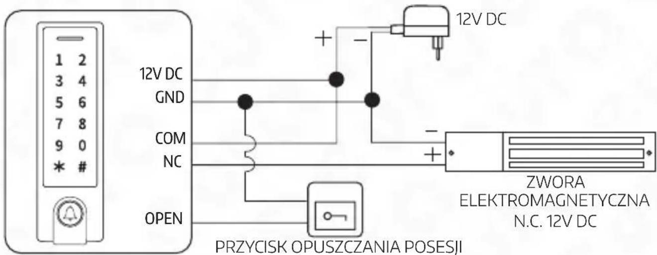 1 2 3 4 5 6 7 8 9 0 * # 12V DC GND COM NC OPEN PRZYCISK OPUSZCZANIA POSESJI 12V DC ZWORA ELEKTROMAGNETYCZNA N.C. 12V DC